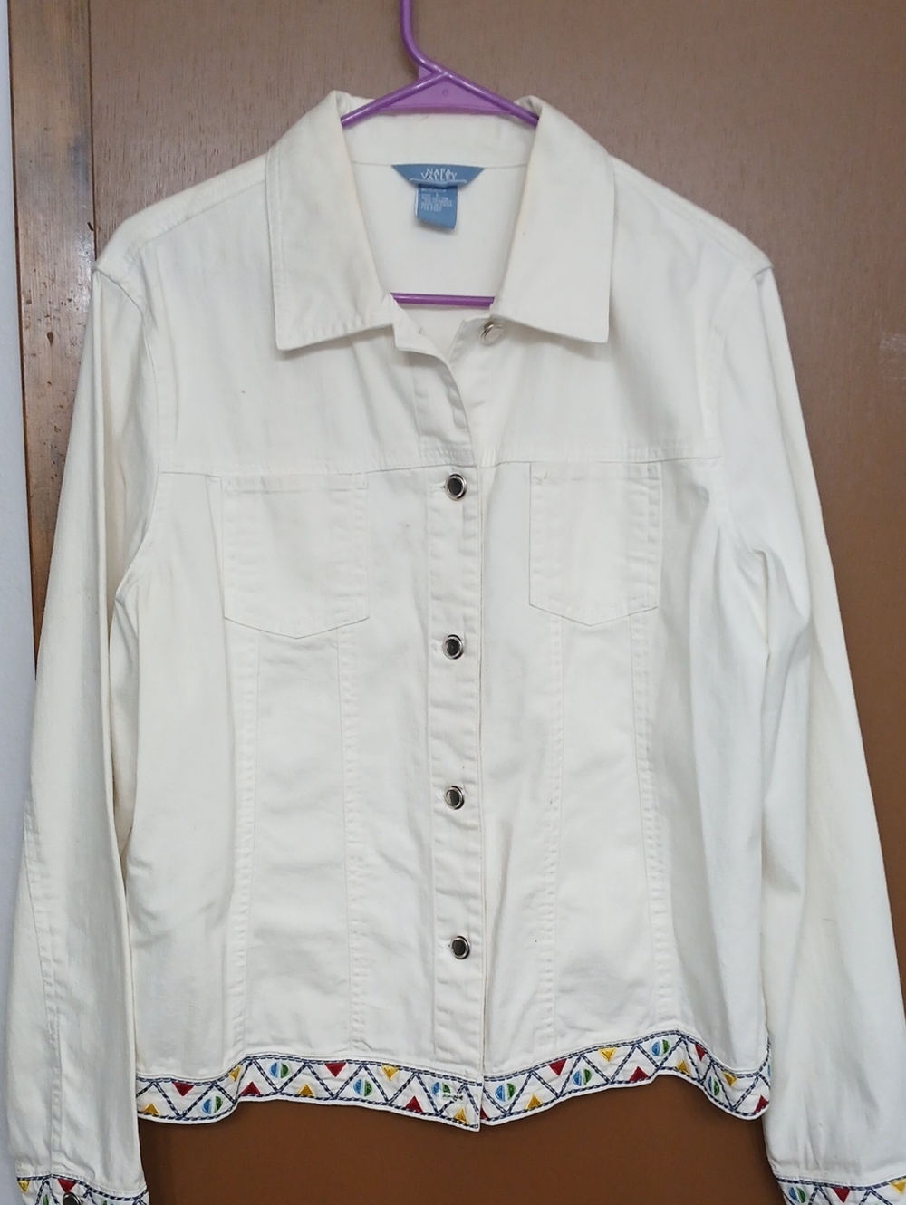 Nautica Off-White Embroidered Hem Jean Jacket